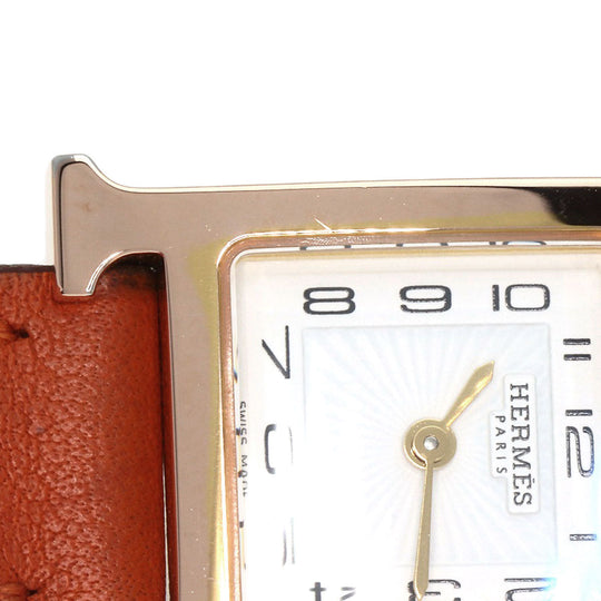 HERMES Watches Quartz HH1.101 PGP, leather gold H watch mini white dial Women Used Authentic