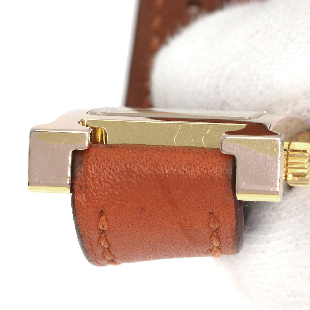 HERMES Watches Quartz HH1.101 PGP, leather gold H watch mini white dial Women Used Authentic