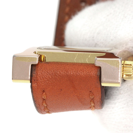 HERMES Watches Quartz HH1.101 PGP, leather gold H watch mini white dial Women Used Authentic