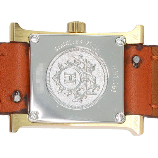 HERMES Watches Quartz HH1.101 PGP, leather gold H watch mini white dial Women Used Authentic
