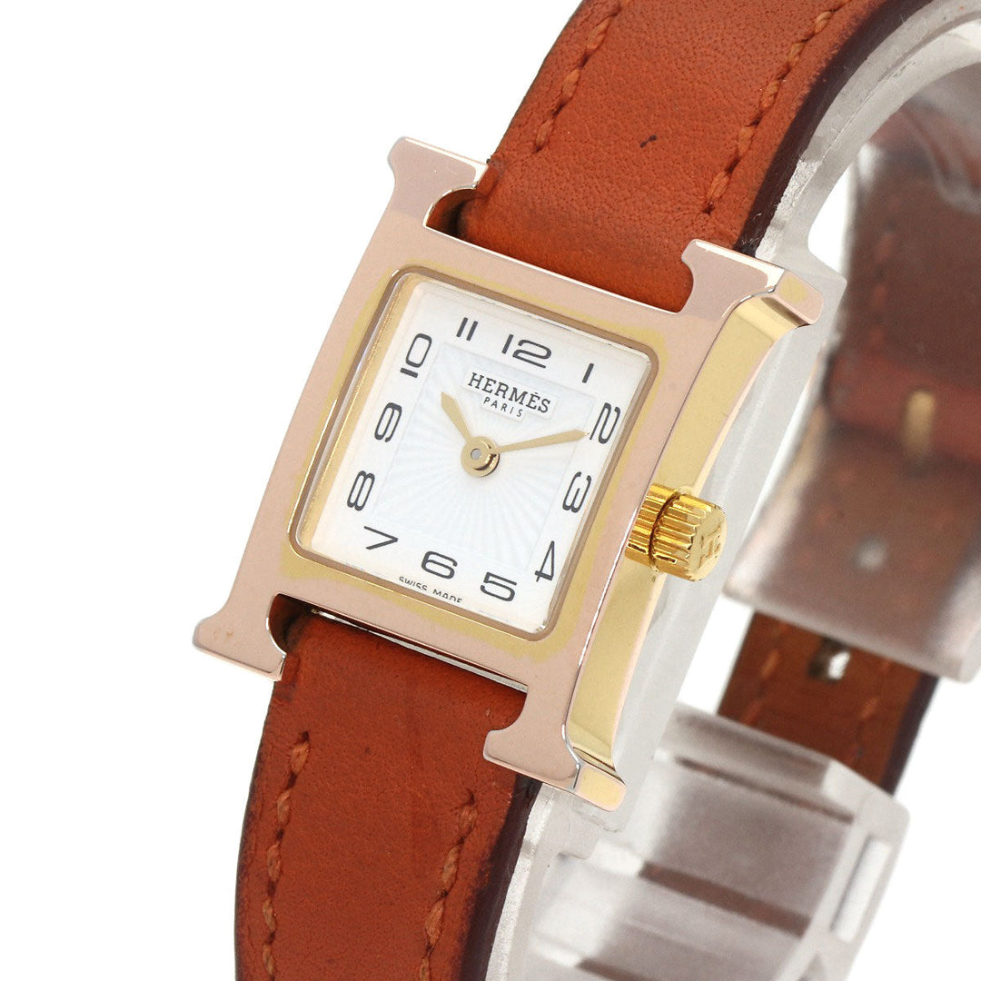HERMES Watches Quartz HH1.101 PGP, leather gold H watch mini white dial Women Used Authentic