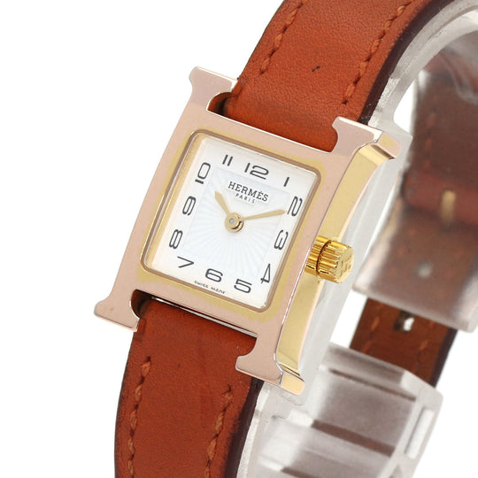 HERMES Watches Quartz HH1.101 PGP, leather gold H watch mini white dial Women Used Authentic