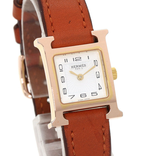 HERMES Watches Quartz HH1.101 PGP, leather gold H watch mini white dial Women Used Authentic