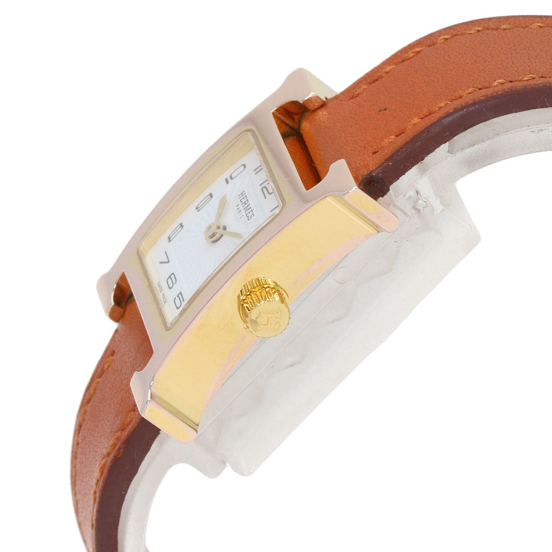 HERMES Watches Quartz HH1.101 PGP, leather gold H watch mini white dial Women Used Authentic