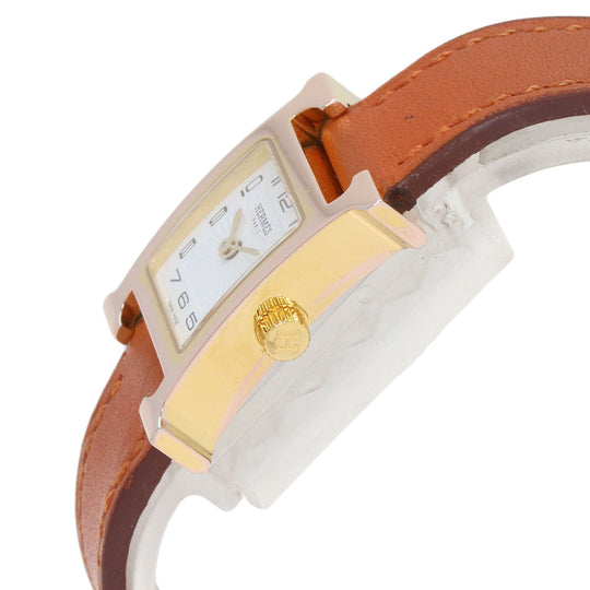 HERMES Watches Quartz HH1.101 PGP, leather gold H watch mini white dial Women Used Authentic