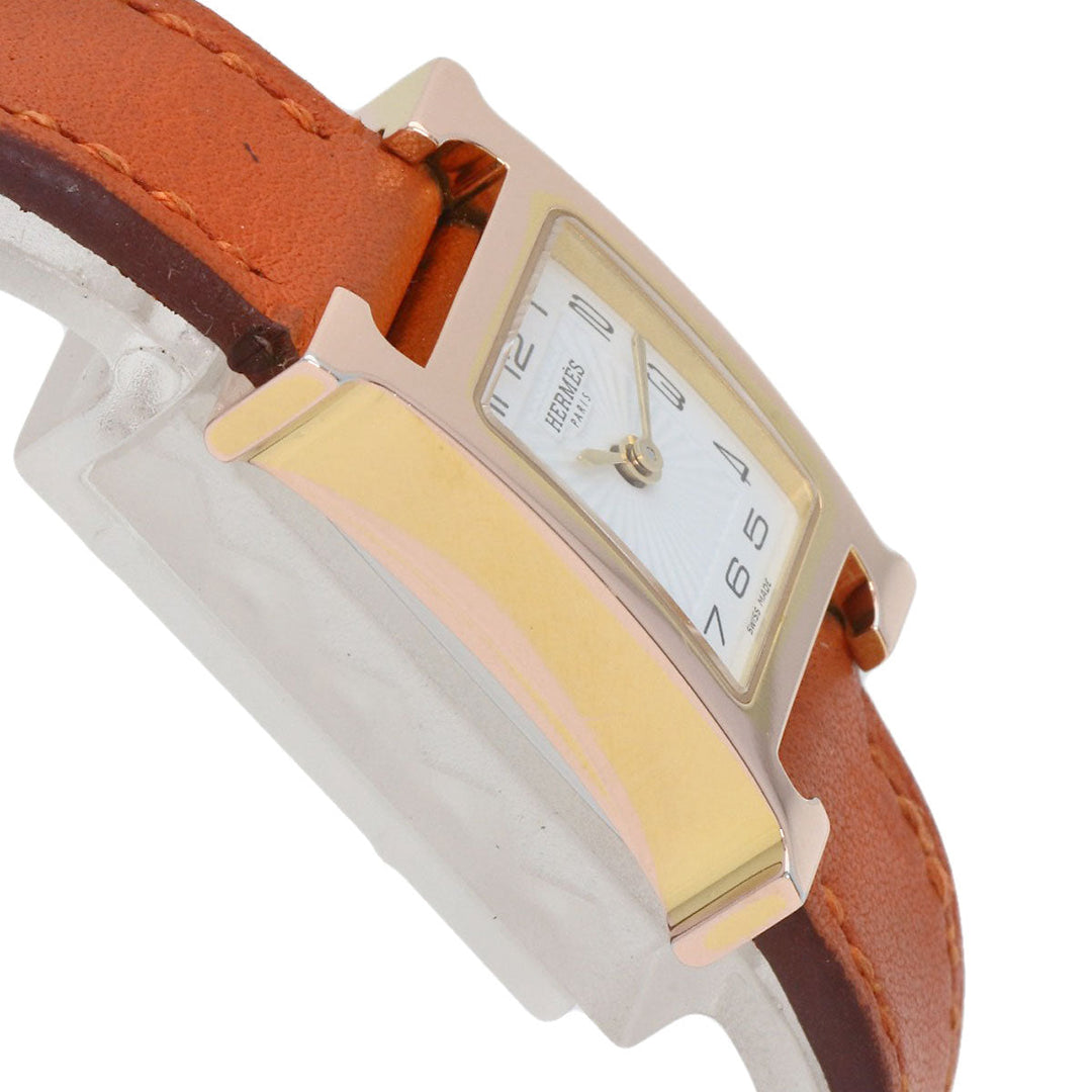 HERMES Watches Quartz HH1.101 PGP, leather gold H watch mini white dial Women Used Authentic