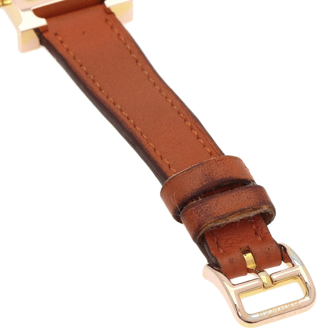 HERMES Watches Quartz HH1.101 PGP, leather gold H watch mini white dial Women Used Authentic