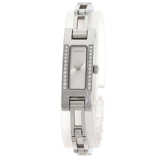 GUCCI Watches Quartz 3900L Stainless Steel , Stainless Steel Silver Diamond Bezel Silver dial Women Used Authentic