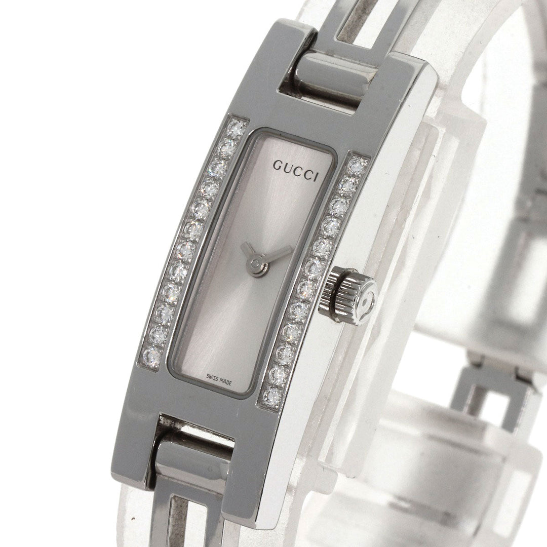 GUCCI Watches Quartz 3900L Stainless Steel , Stainless Steel Silver Diamond Bezel Silver dial Women Used Authentic