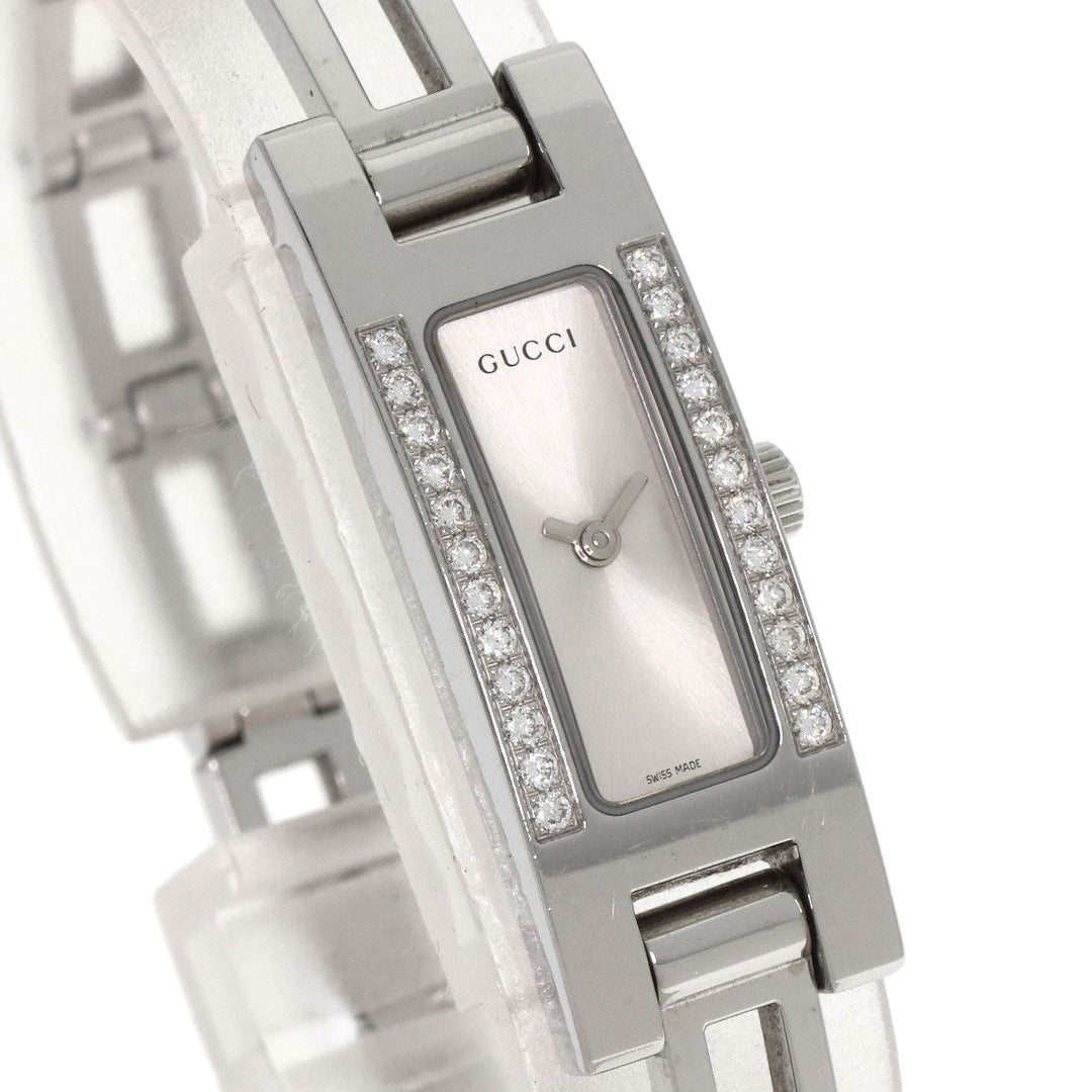 GUCCI Watches Quartz 3900L Stainless Steel , Stainless Steel Silver Diamond Bezel Silver dial Women Used Authentic