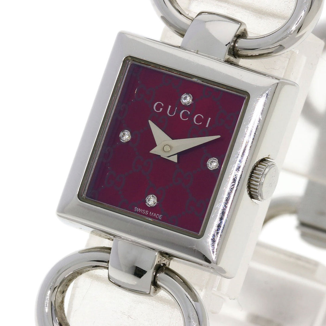 GUCCI Watches Quartz 120 Stainless Steel , Stainless Steel Silver Tornavoni 4P Diamond Red dial Women Used Authentic