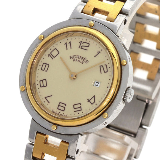 HERMES Watches Quartz Stainless Steel , SSxGP gold Clipper Ivory dial Women Used Authentic