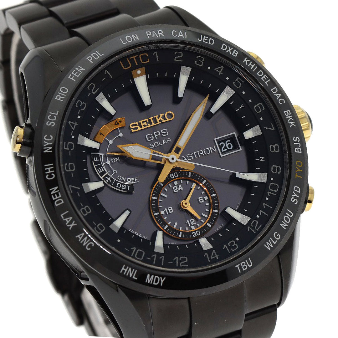 SEIKO Watches Solar Powered SBXA100 Titanium, Titanium black Astron Hattori Kintaro 100th Anniversary Limited to 5000 pieces black dial mens Used Authentic
