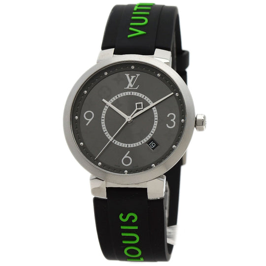 LOUIS VUITTON Watches Quartz Q1DM0 Stainless Steel, Rubber Silver Tambour Slim Eclipse gray dial mens Used Authentic