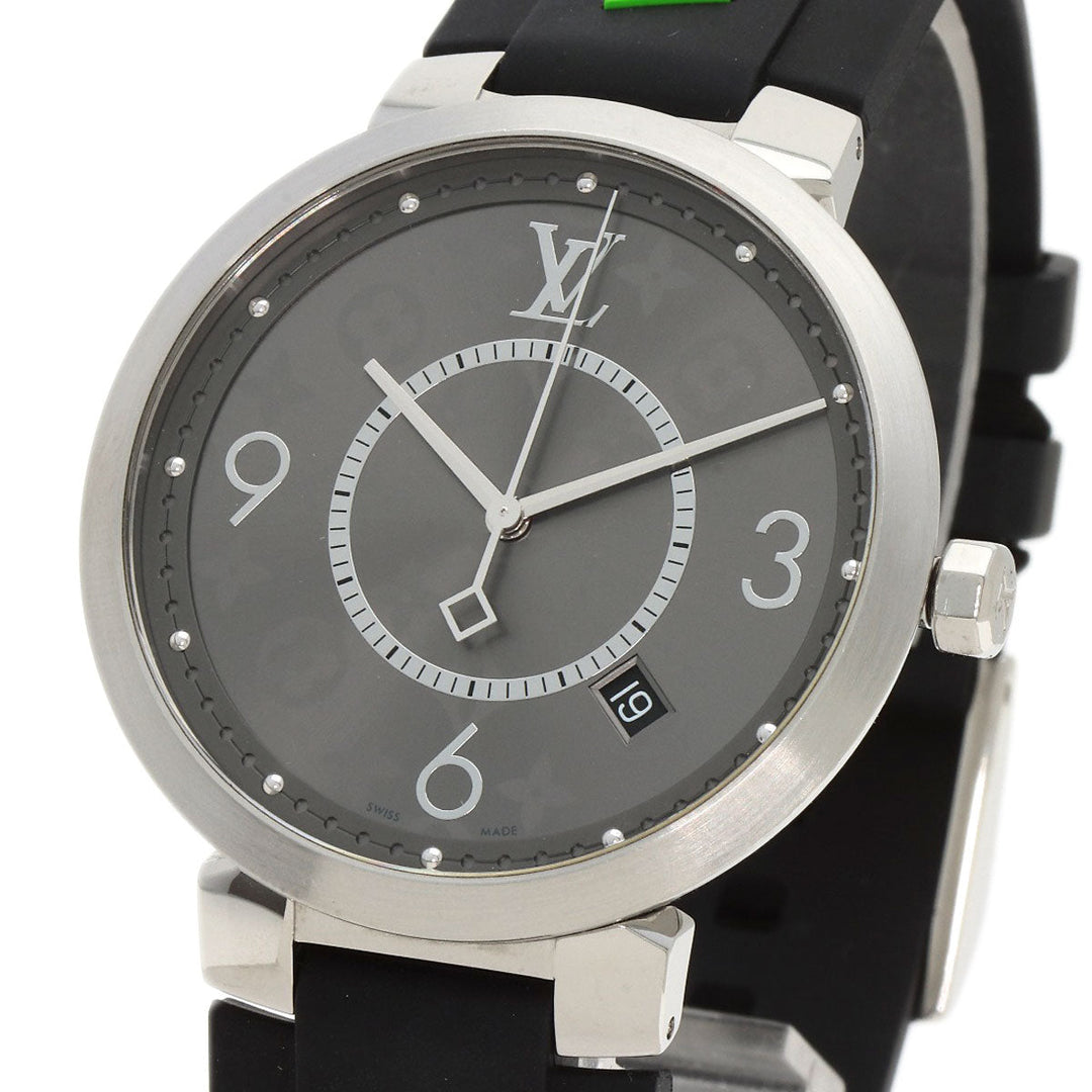 LOUIS VUITTON Watches Quartz Q1DM0 Stainless Steel, Rubber Silver Tambour Slim Eclipse gray dial mens Used Authentic
