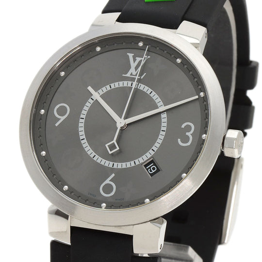 LOUIS VUITTON Watches Quartz Q1DM0 Stainless Steel, Rubber Silver Tambour Slim Eclipse gray dial mens Used Authentic