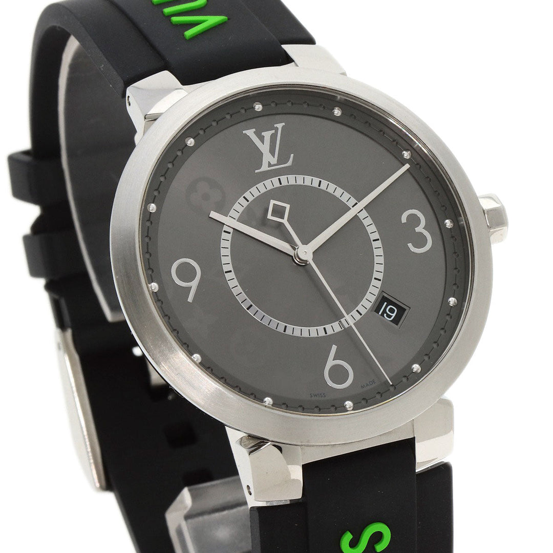 LOUIS VUITTON Watches Quartz Q1DM0 Stainless Steel, Rubber Silver Tambour Slim Eclipse gray dial mens Used Authentic