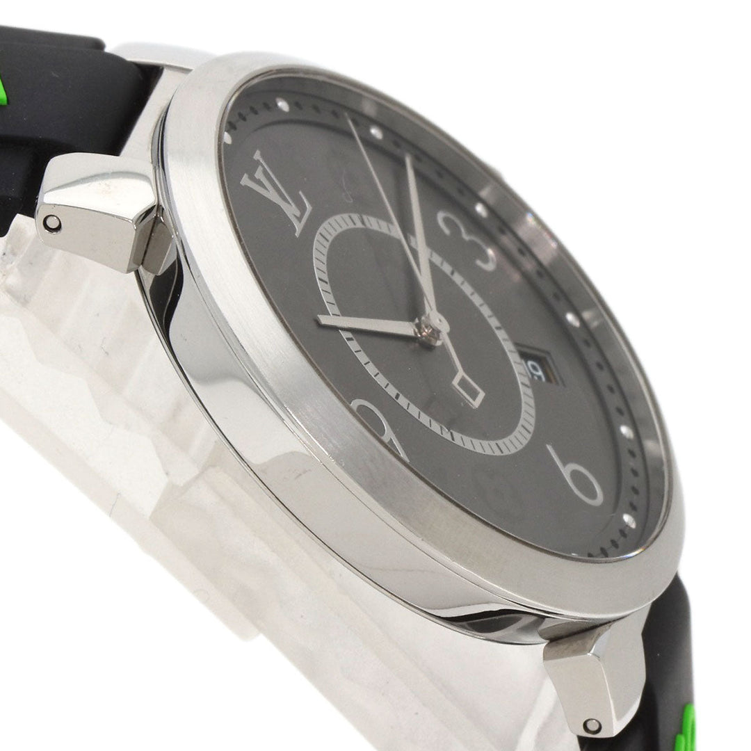 LOUIS VUITTON Watches Quartz Q1DM0 Stainless Steel, Rubber Silver Tambour Slim Eclipse gray dial mens Used Authentic