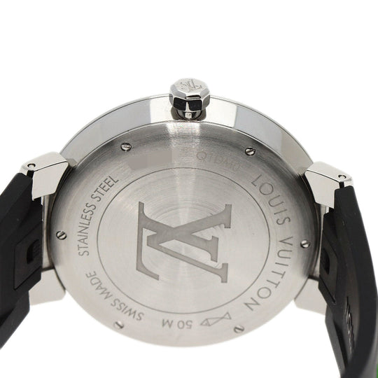LOUIS VUITTON Watches Quartz Q1DM0 Stainless Steel, Rubber Silver Tambour Slim Eclipse gray dial mens Used Authentic