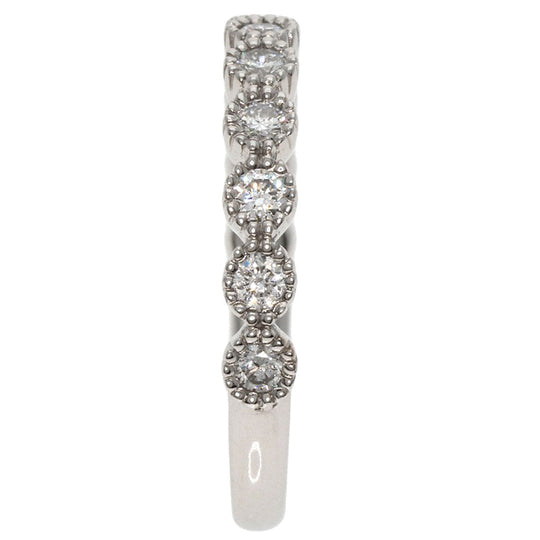 agete Ring PT900 Silver Half eternity Diamond Women Used Authentic