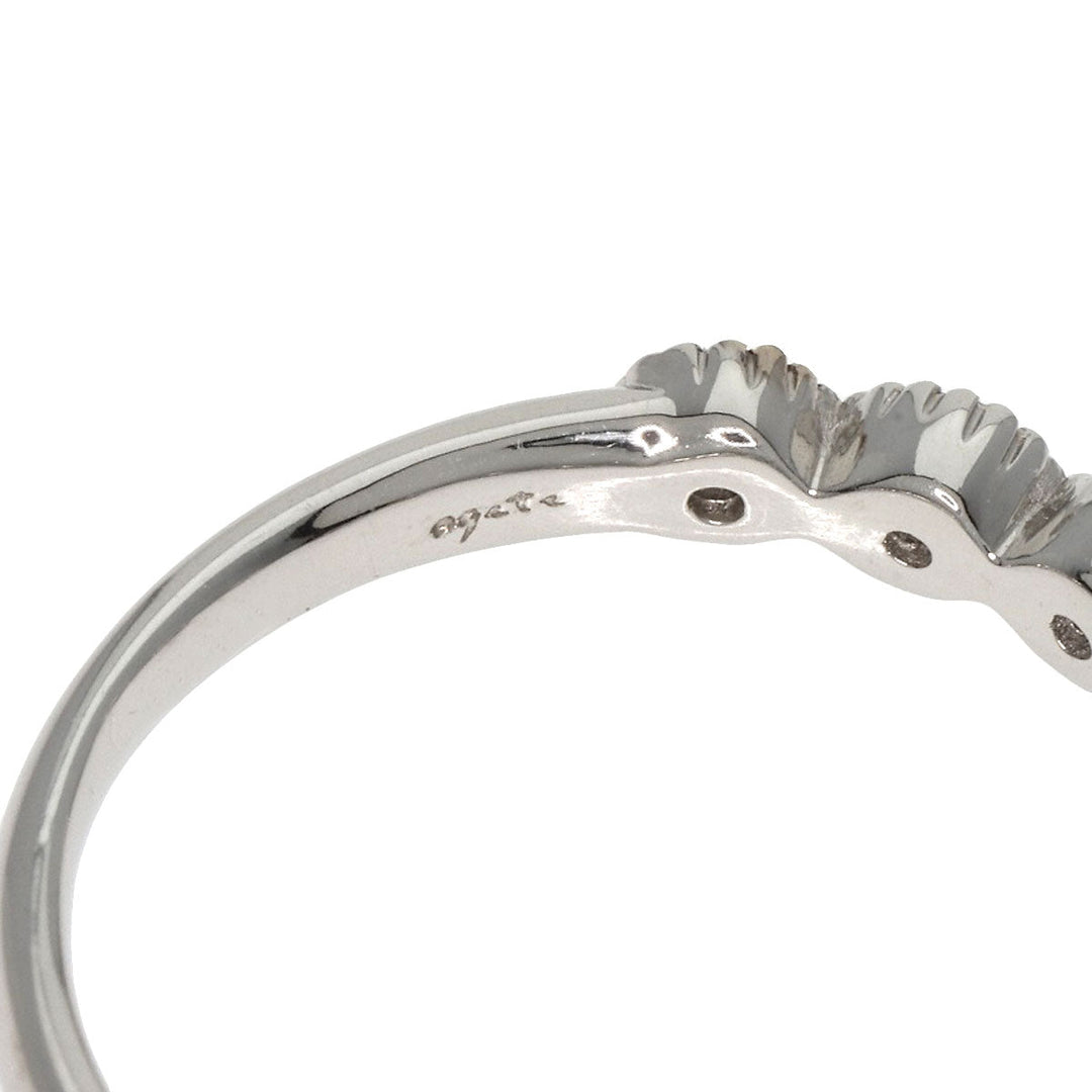 agete Ring PT900 Silver Half eternity Diamond Women Used Authentic