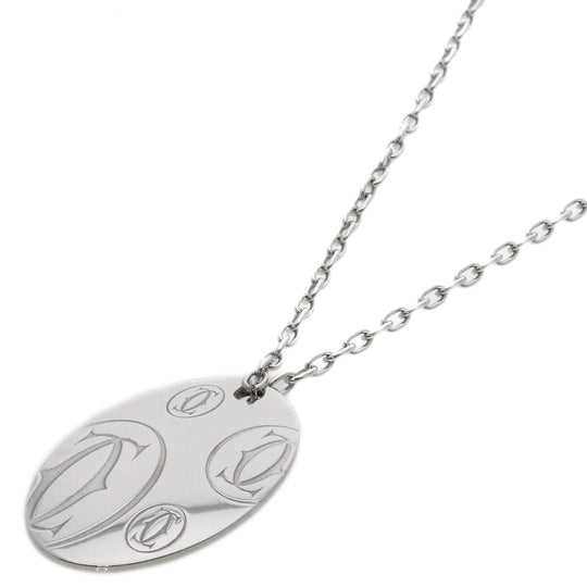 CARTIER Necklace K18WG Silver Happy Birthday Oval Women Used Authentic
