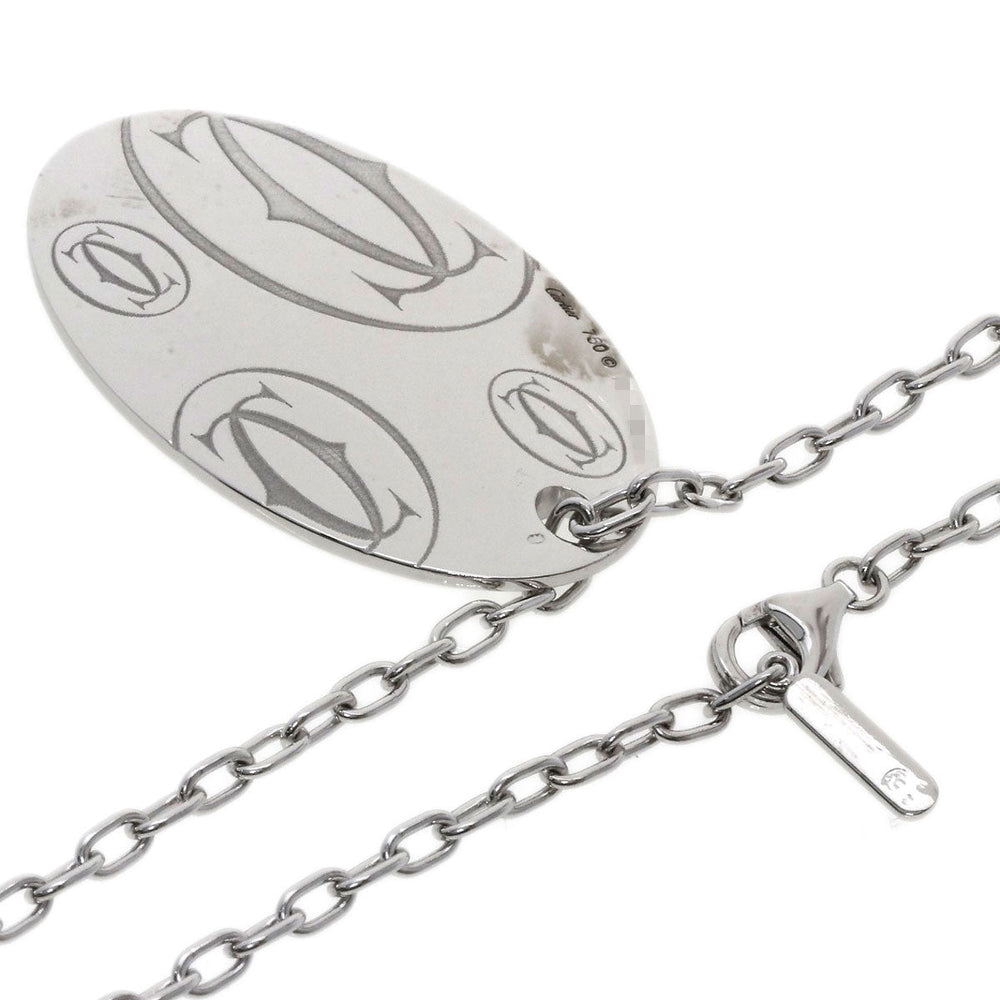CARTIER Necklace K18WG Silver Happy Birthday Oval Women Used Authentic