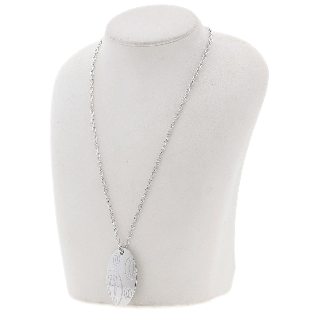 CARTIER Necklace K18WG Silver Happy Birthday Oval Women Used Authentic