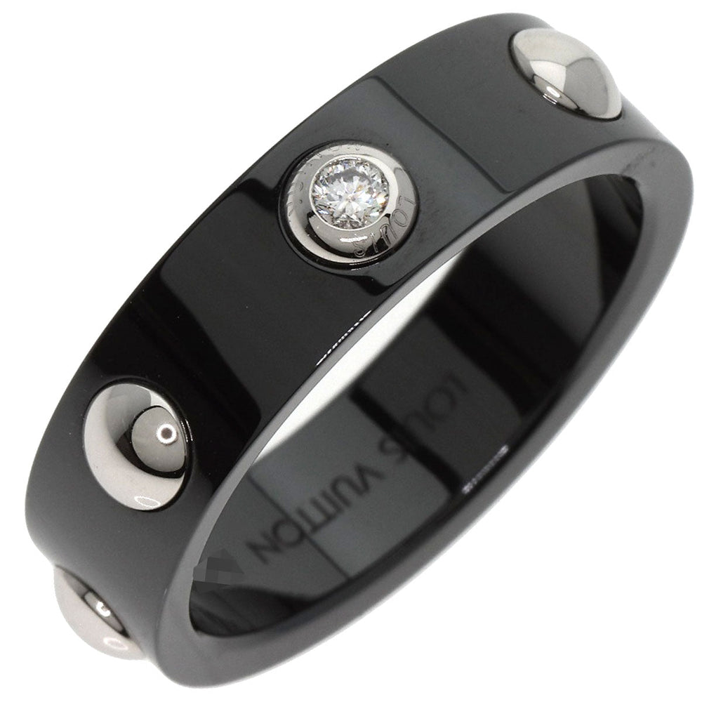 LOUIS VUITTON Ring Ceramic, PT900 black Petitberg Crew 1P Diamond #64 Women Used Authentic