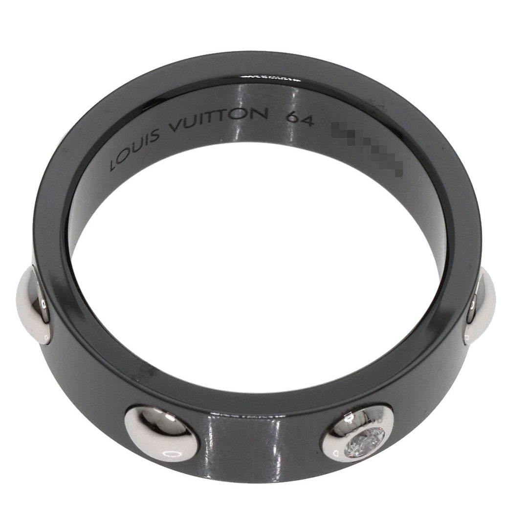 LOUIS VUITTON Ring Ceramic, PT900 black Petitberg Crew 1P Diamond #64 Women Used Authentic