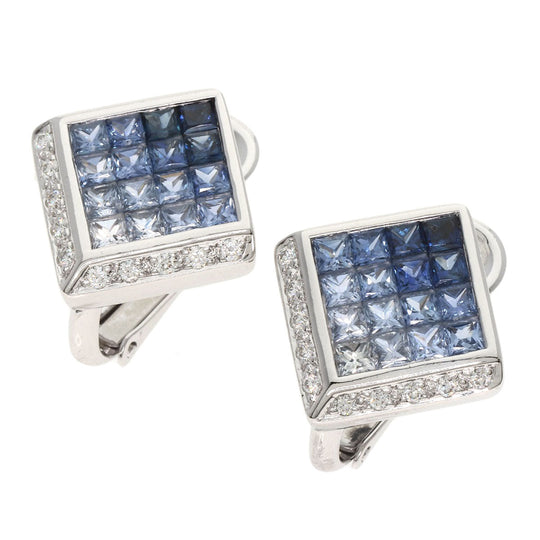JUNE Earring K18WG Silver Sapphire diamond Women Used Authentic