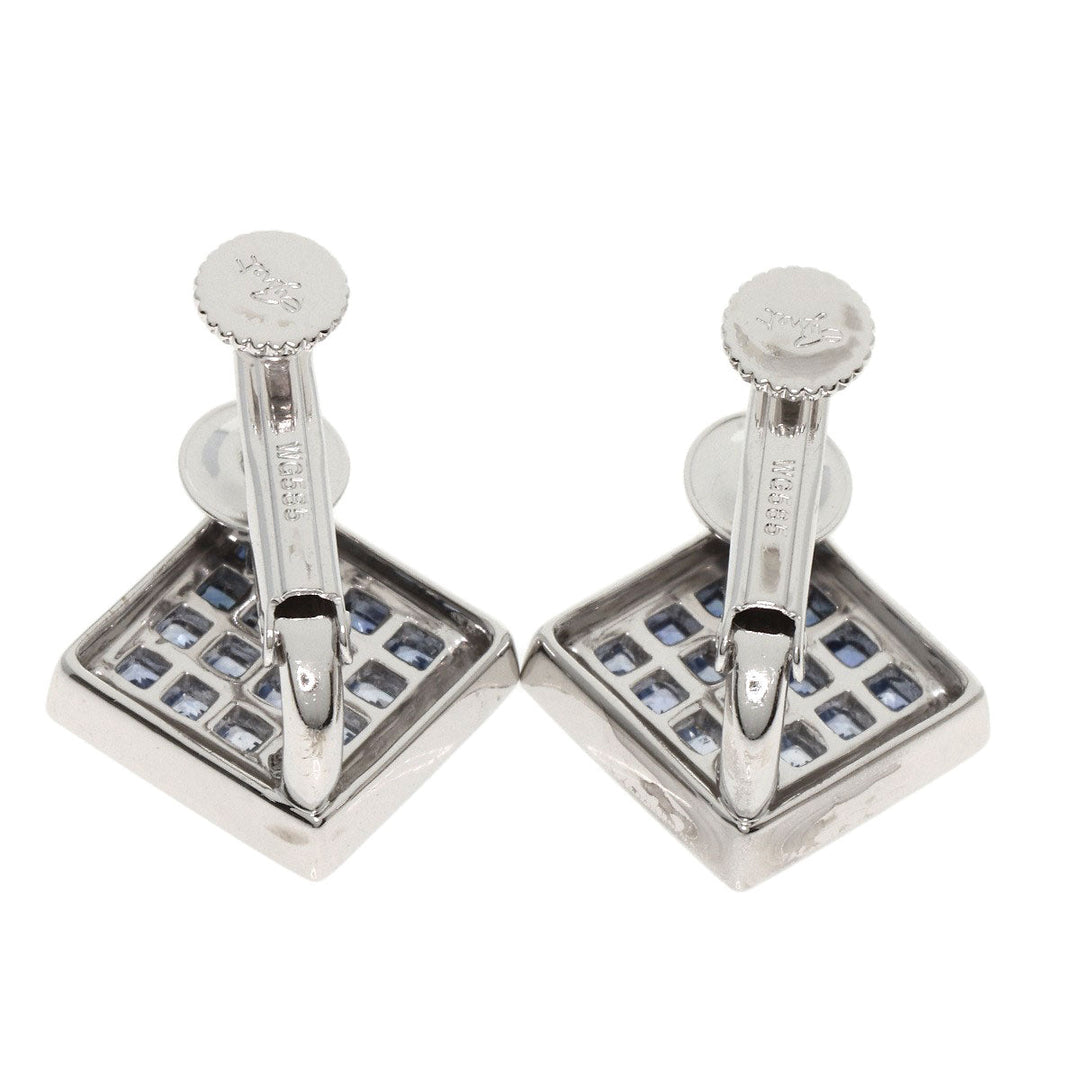 JUNE Earring K18WG Silver Sapphire diamond Women Used Authentic