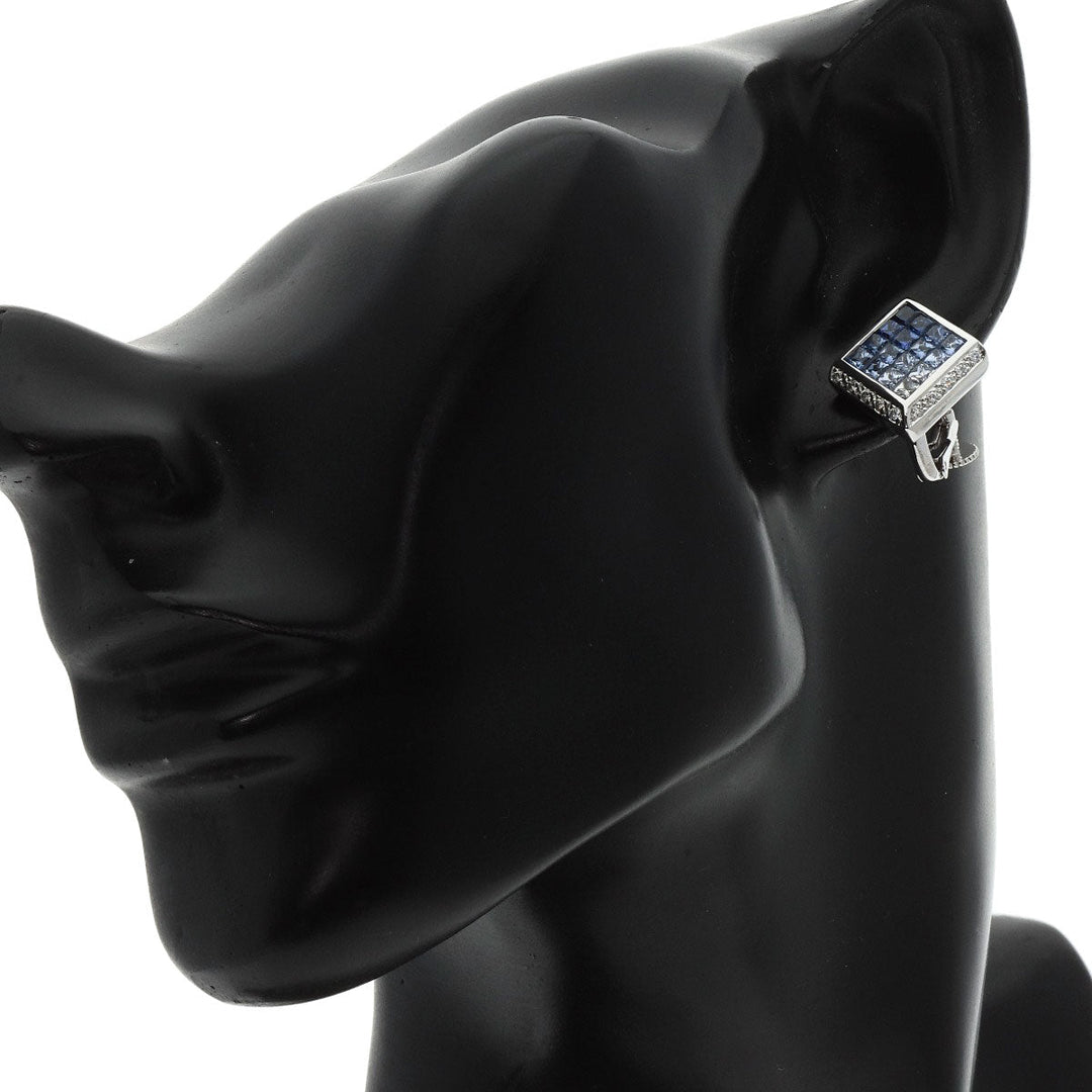 JUNE Earring K18WG Silver Sapphire diamond Women Used Authentic