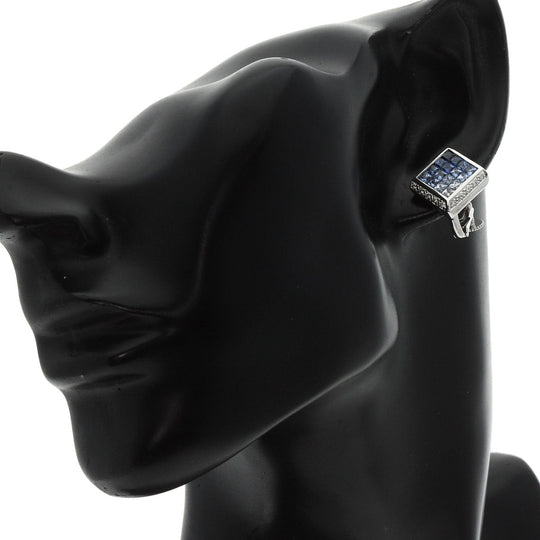 JUNE Earring K18WG Silver Sapphire diamond Women Used Authentic