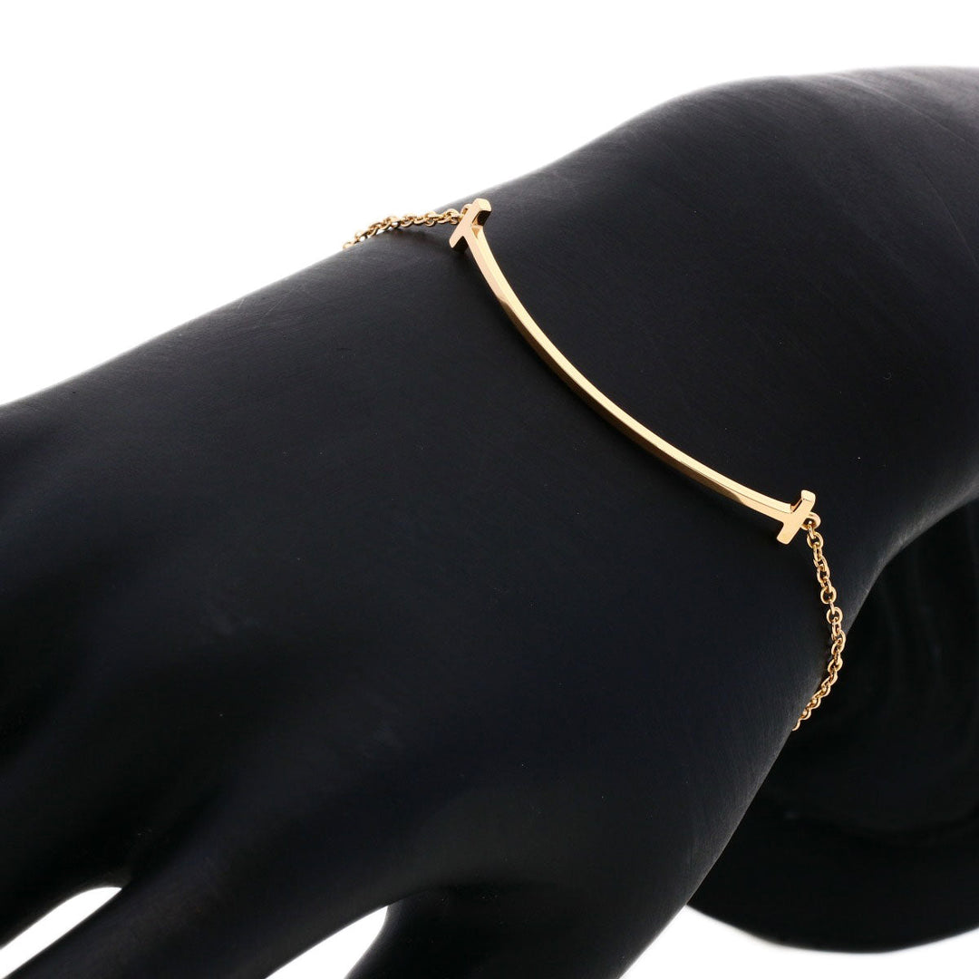 TIFFANY&Co. bracelet 18K Pink Gold gold T smile small Women Used Authentic