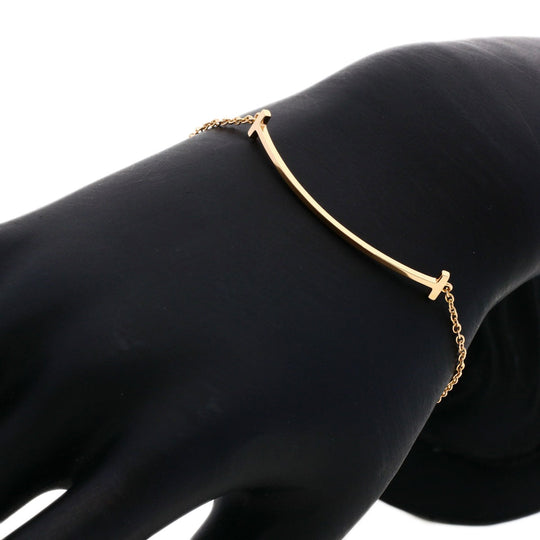 TIFFANY&Co. bracelet 18K Pink Gold gold T smile small Women Used Authentic