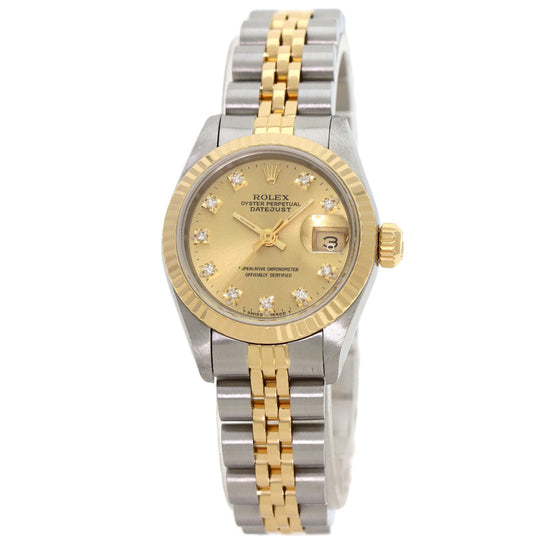 ROLEX Watches Mechanical Automatic 69173G Stainless Steel , SSxK18YG gold Datejust 10P Diamond Champagne Gold dial Women Used Authentic