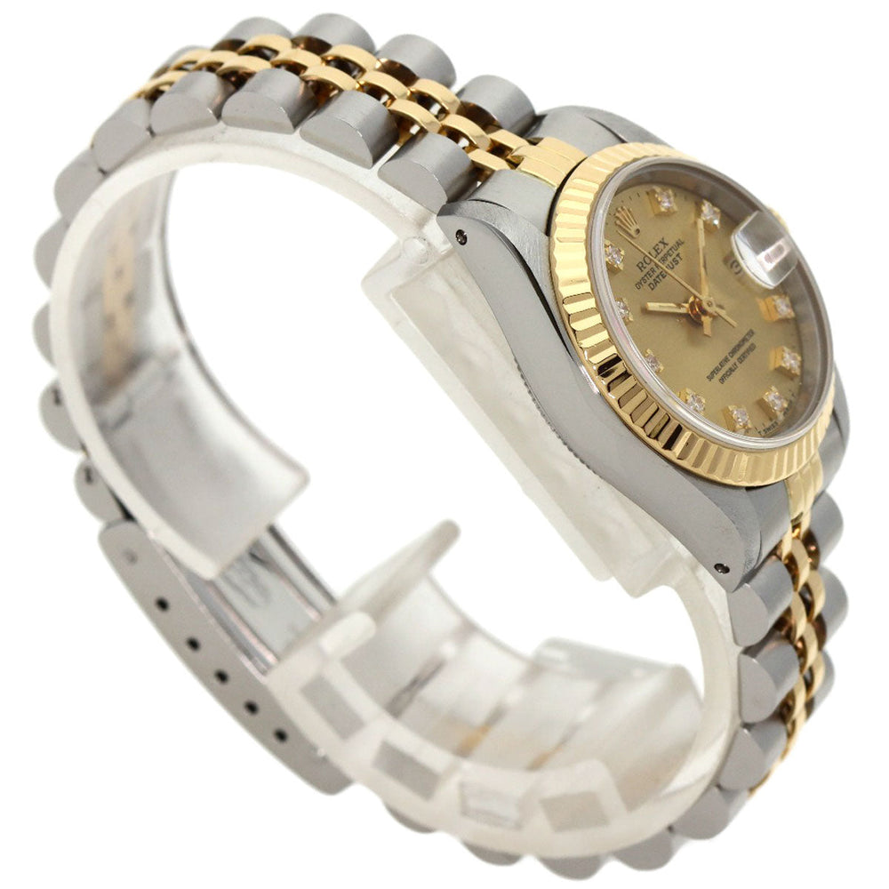 ROLEX Watches Mechanical Automatic 69173G Stainless Steel , SSxK18YG gold Datejust 10P Diamond Champagne Gold dial Women Used Authentic