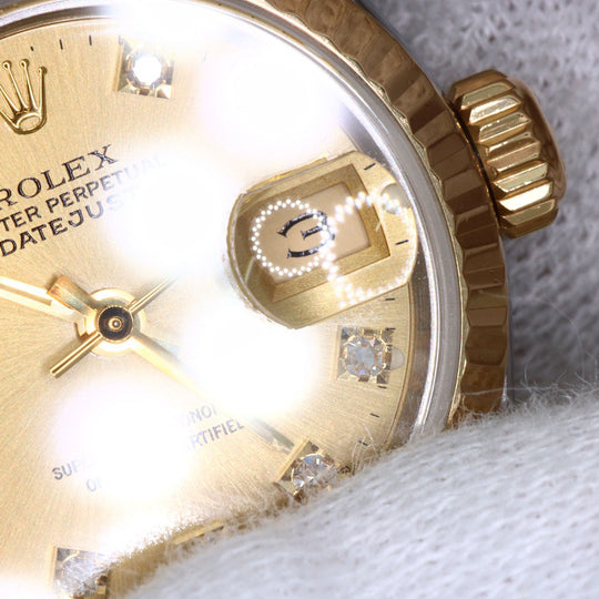 ROLEX Watches Mechanical Automatic 69173G Stainless Steel , SSxK18YG gold Datejust 10P Diamond Champagne Gold dial Women Used Authentic