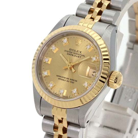 ROLEX Watches Mechanical Automatic 69173G Stainless Steel , SSxK18YG gold Datejust 10P Diamond Champagne Gold dial Women Used Authentic