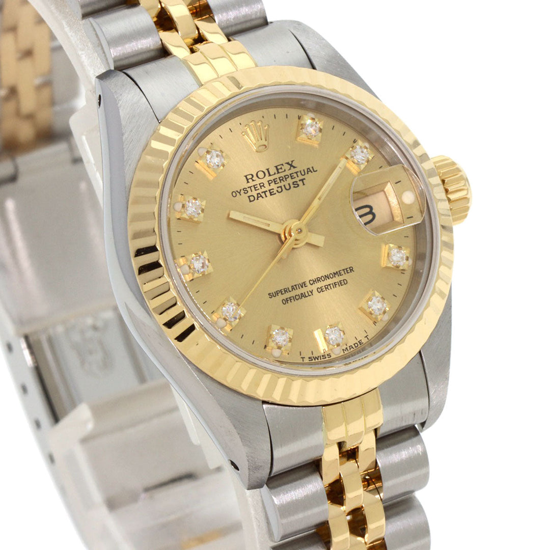 ROLEX Watches Mechanical Automatic 69173G Stainless Steel , SSxK18YG gold Datejust 10P Diamond Champagne Gold dial Women Used Authentic