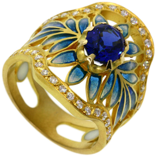 MASRIERA Ring 18K Yellow Gold gold Enamel Sapphire Diamond Women Used Authentic