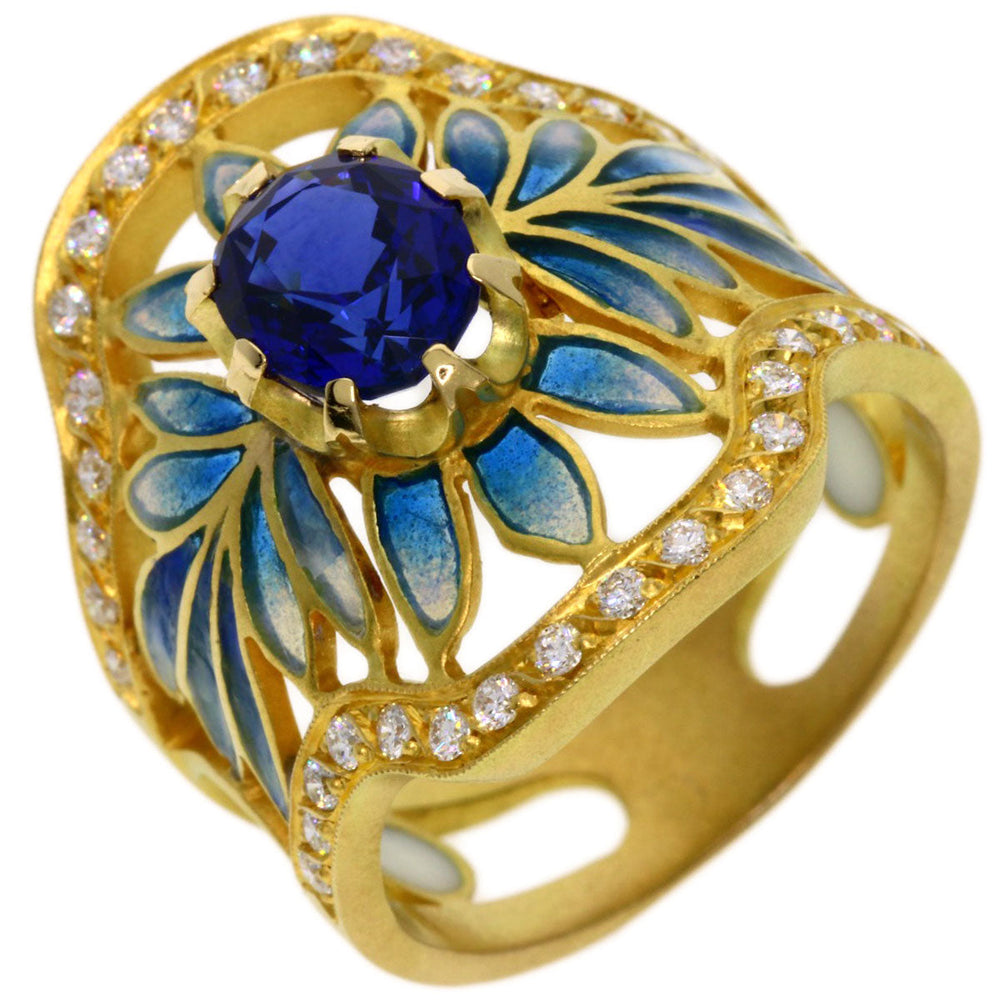 MASRIERA Ring 18K Yellow Gold gold Enamel Sapphire Diamond Women Used Authentic