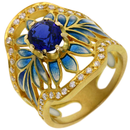MASRIERA Ring 18K Yellow Gold gold Enamel Sapphire Diamond Women Used Authentic