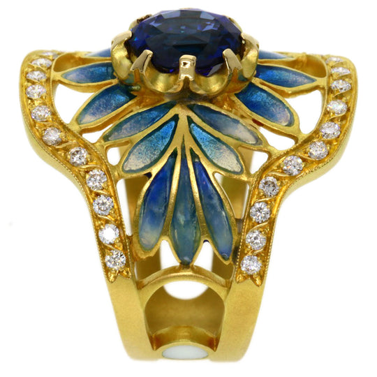 MASRIERA Ring 18K Yellow Gold gold Enamel Sapphire Diamond Women Used Authentic
