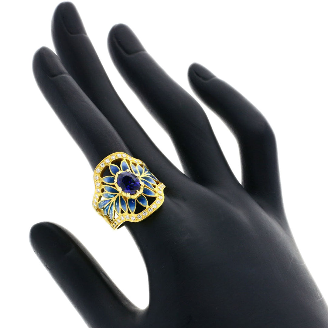 MASRIERA Ring 18K Yellow Gold gold Enamel Sapphire Diamond Women Used Authentic