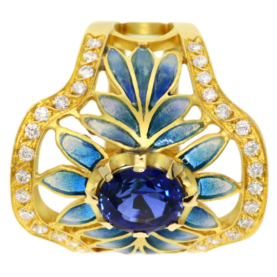 MASRIERA Ring 18K Yellow Gold gold Enamel Sapphire Diamond Women Used Authentic