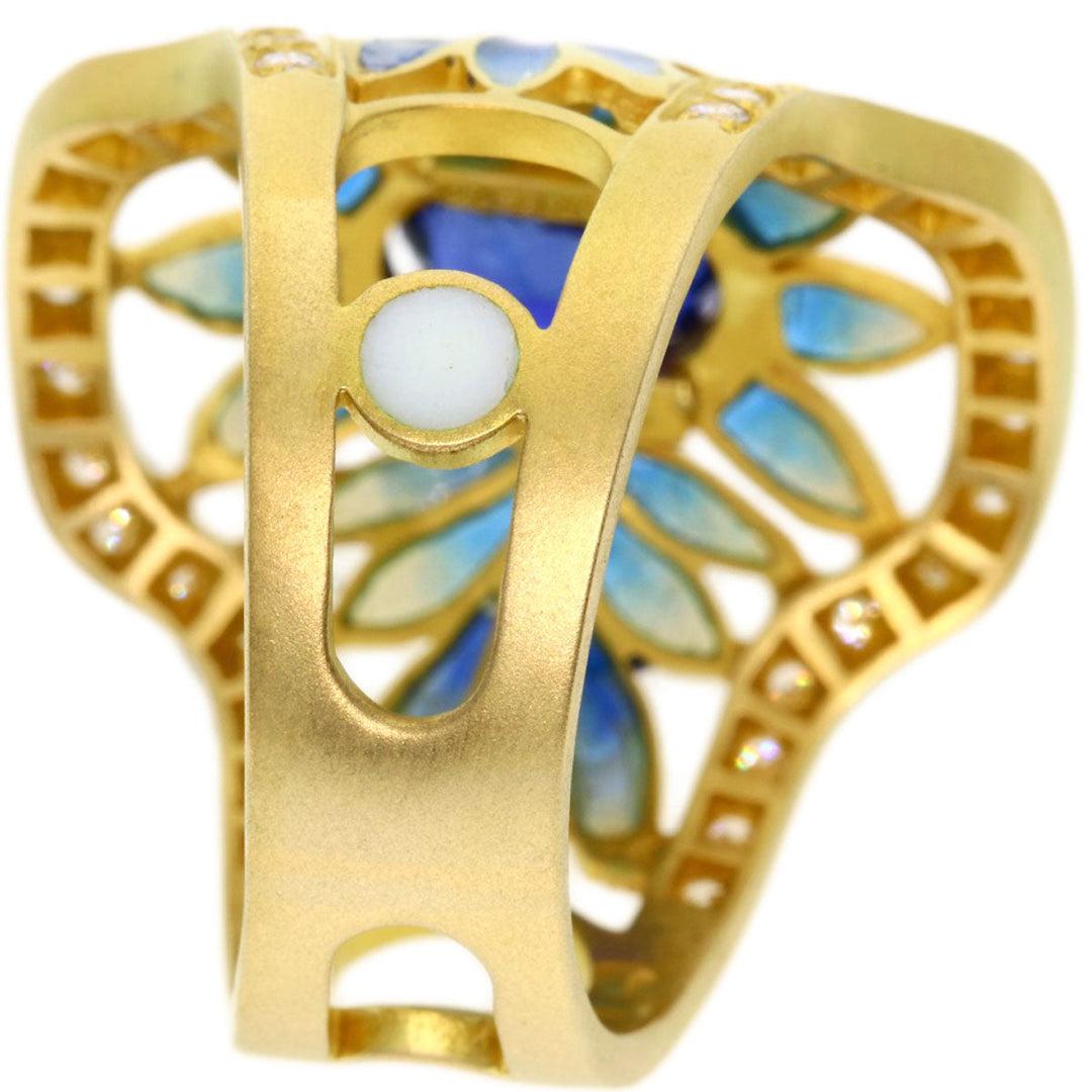 MASRIERA Ring 18K Yellow Gold gold Enamel Sapphire Diamond Women Used Authentic