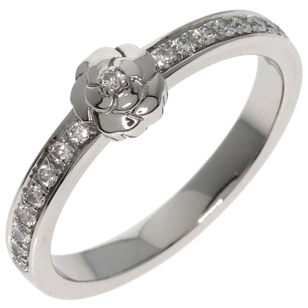 CHANEL Ring PT950 Silver Camellia Diamond #49