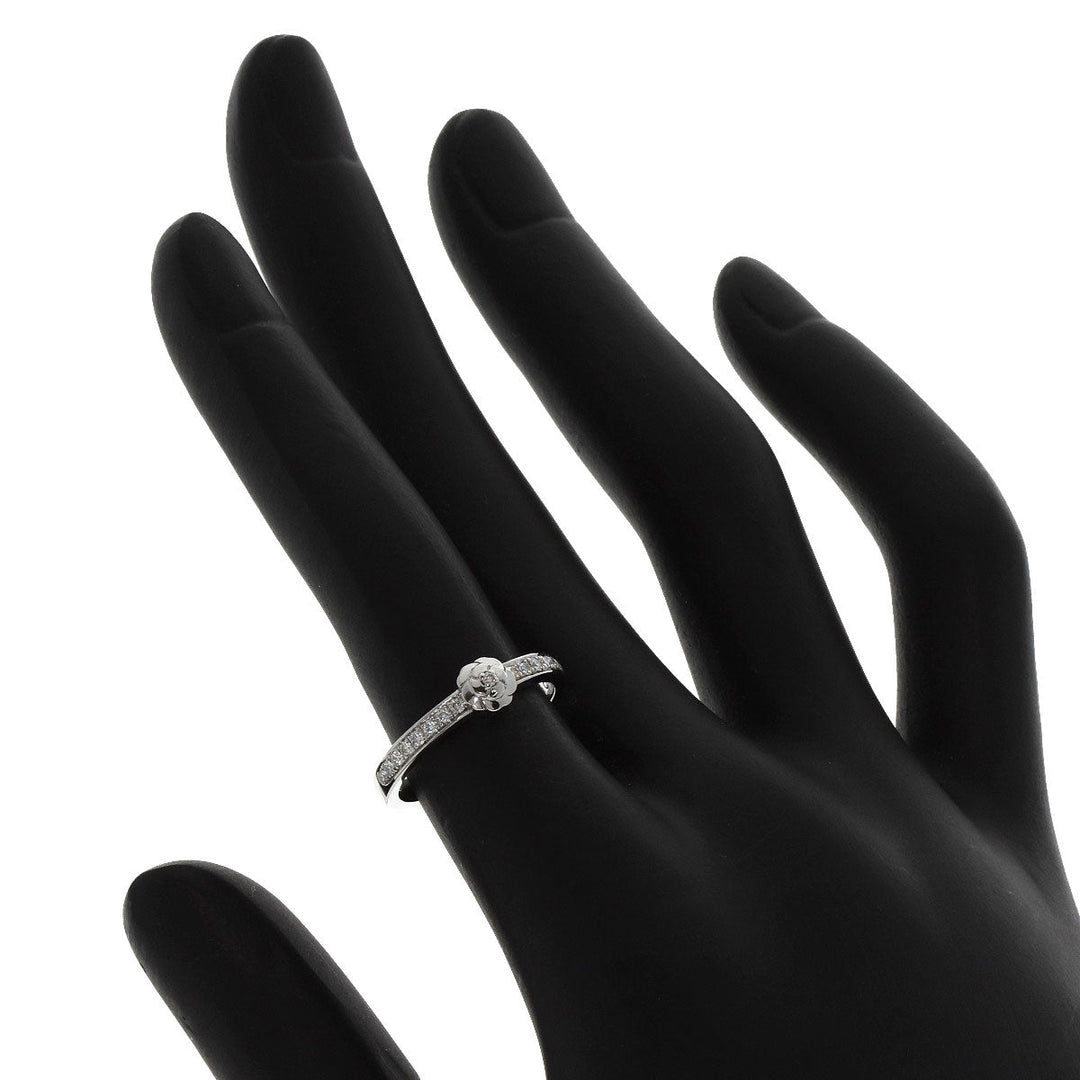 CHANEL Ring PT950 Silver Camellia Diamond #49